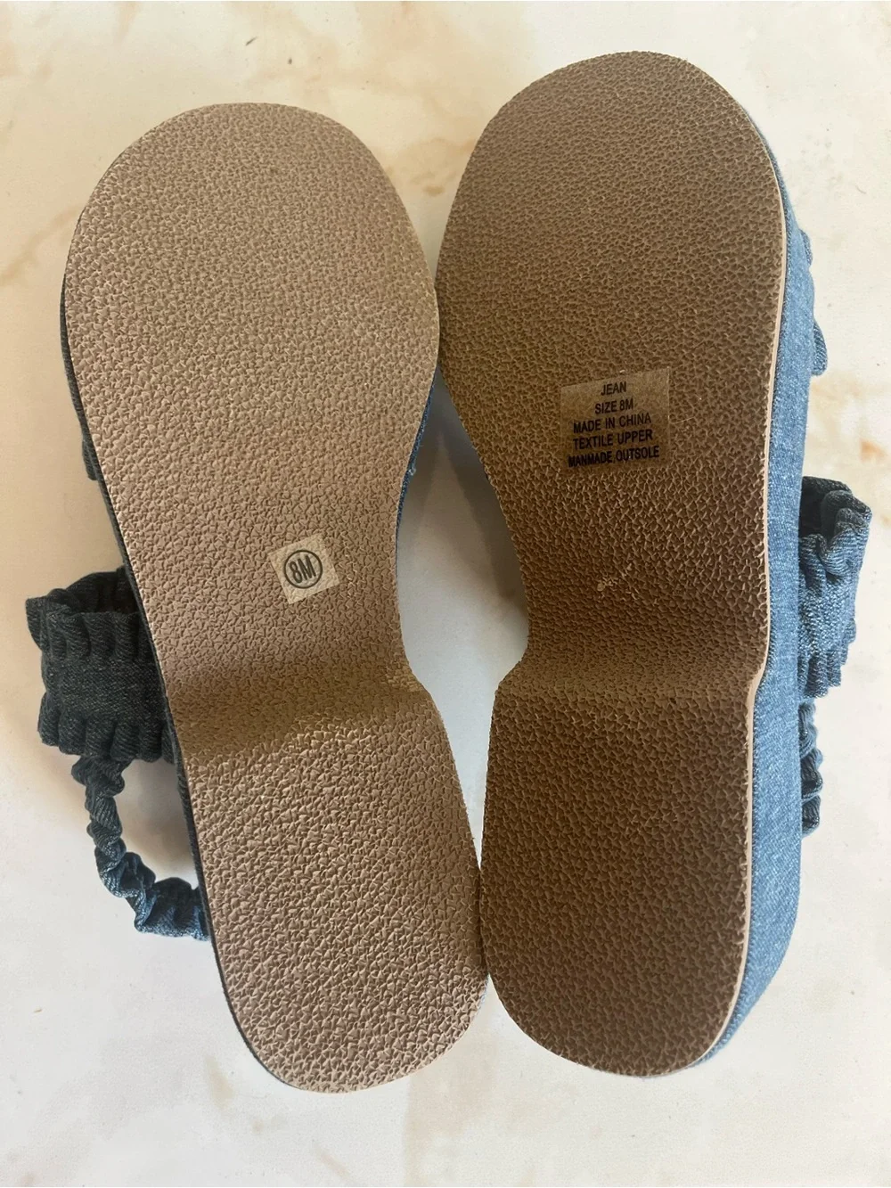 Still in Box: Coconuts by Matisse Blue Denim Ruffle-Strap Platform Sandals 8M